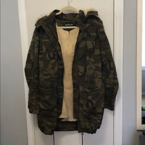 Express Fur Lined Hooded Camo Parka Coat